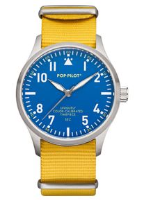 POP PILOT, Herren Uhr 'SEZ', Blau / Gelb / Silber / Weiß