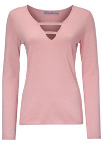 Heine, Damen V-Pullover mit Schmucksteinchen, Rosa