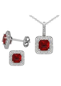 Firetti, Damen Schmuckset "Rubin-Optik" (4tlg.) mit Glassteinen und Zirkonia, Rot / Silber