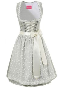Kr&uuml;ger Dirndl Kr&uuml;ger Madl, Damen Dirndl midi mit Satinbandschn&uuml;rung, Creme / Silbergrau
