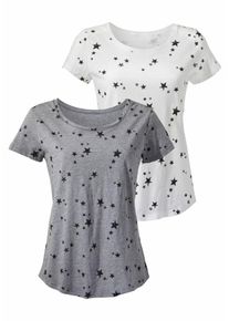 Vivance, Damen T-Shirt (2 St&uuml;ck), Graumeliert / Schwarz / Wei&szlig;