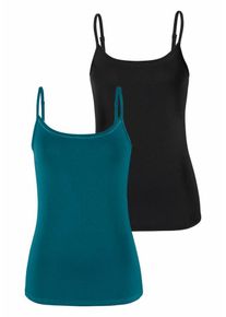 Vivance, Damen Spaghettitops (2 Stück) mit verstellbaren Trägern, Petrol / Schwarz