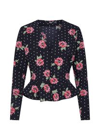 Missguided, Damen Shirt 'Polka Dot Floral Peplum Top', Rosa / Schwarz