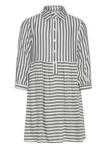 name it, Mädchen 3/4-ärmeliges gestreiftes Hemd Kleid, Basaltgrau / Weiß