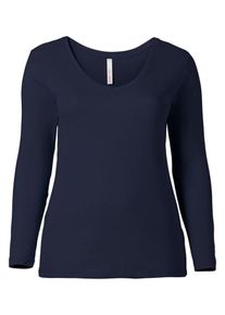 sheego Casual, Damen Basic Shirt Long V-Ausschnitt, Marine