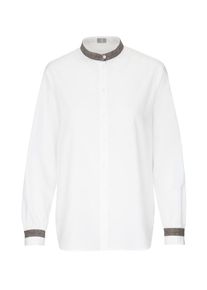 Jacques Britt, Damen Stehkragenbluse, Greige / Wei&szlig;