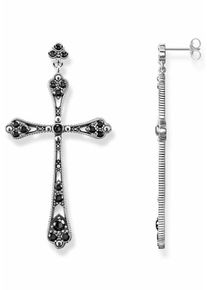 Thomas Sabo, Damen Paar Ohrstecker 'Royalty Kreuz Schwarze Steine, H1954-643-11', Schwarz / Silber