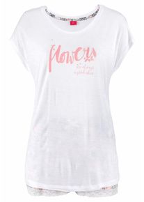 s.Oliver RED LABEL, Damen Bodywear Shorty mit gebl&uuml;mter Shorts, Ecru / Ros&eacute; / Wei&szlig;