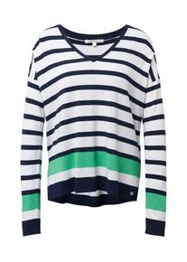 Tom Tailor Denim, Damen Pullover, Nachtblau / Gr&uuml;n / Wei&szlig;