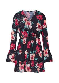 Missguided, Damen Kleid 'Floral Polka Dot Flared Sleeve Dress', Feuerrot / Schwarz