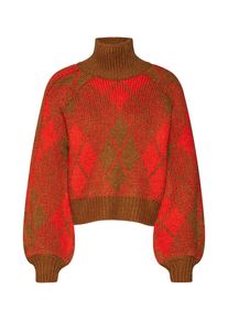 Review, Damen Pullover 'ARGYLE DECO', Cognac / Rot