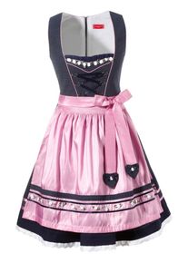 Kr&uuml;ger Dirndl Kr&uuml;ger Madl, Damen Dirndl kurz mit Rosenapplikation, Blau / Rosa