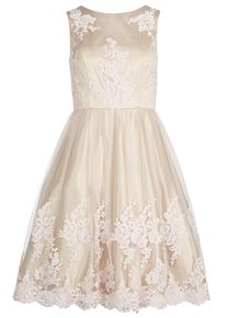 Apart, Damen Tüllkleid mit floraler Stickerei, Nude / Puder