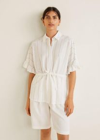 Mango, Damen Bluse 'Erika-A', Basaltgrau / Wei&szlig;