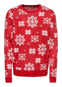 Jack & Jones JACK & JONES, Herren Pullover 'JORSNOW KNIT CREW NECK', Rot / Wei&szlig;