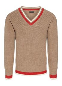 J. Lindeberg J.Lindeberg, Herren Pullover 'Landon Dense', Hellbraun / Hellrot / Weiß