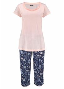 Vivance, Damen Capri-Pyjama, Blau / Rosa