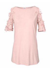 Heine, Damen Rundhalsshirt mit Spitzenbesatz, Rosa