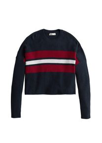 Hollister, Damen Pullover 'CROP STRIPE SHAKER CREW', Navy / Rot / Weiß