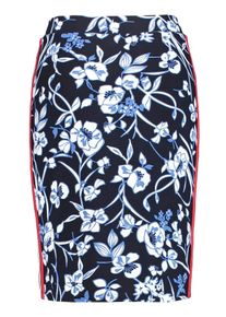 Gerry Weber, Damen Gewirke Gemusterter Rock mit Galonstreifen, Royalblau / Hellrot / Schwarz / Weiß