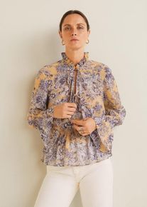 Mango, Damen Bluse 'Binki', Dunkellila / Puder / Weiß