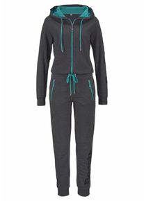Bench, Damen Relax-Jumpsuit mit kontrastfarbenem Inlet, T&uuml;rkis / Anthrazit