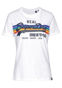 Superdry, Damen T-Shirt 'V Logo Retro Rainbow Entry Tee', Mischfarben / Wei&szlig;