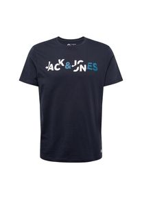Jack & Jones JACK & JONES, Herren Shirt 'JCOBOOSTER TEE SS CREW NECK MARCH 19', Dunkelblau / Wei&szlig;