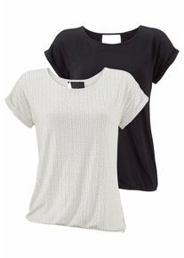 Lascana, Damen T-Shirts, Schwarz / Offwhite