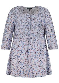 Ulla Popken, Damen Bluse 'Smoktunika mit Streublümchen bedruckt', Blau