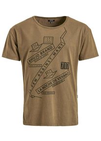 Khujo, Herren T-Shirt 'Willi 80's Outline', Khaki / Schwarz