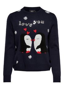 Only, Damen Pullover 'X-MAS LOVE PENGUL', Nachtblau / Rot / Schwarz / Silber / Wei&szlig;