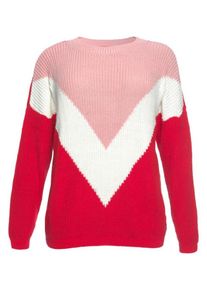AJC, Damen Strickpullover, Rosa / Rot / Wei&szlig;
