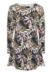 name it, Mädchen Bluprint Baumwoll Kleid, Dunkelblau / Oliv / Rosa