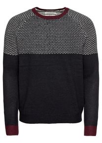 Pier One, Herren Pullover 'Jacquard Block Jumper', Dunkelblau / Bordeaux / Wei&szlig;