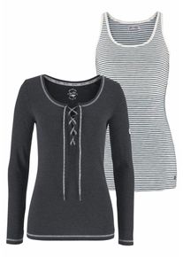 Kangaroos, Damen Langarmshirt (Set, 2 tlg., mit Top), Schwarz / Weiß