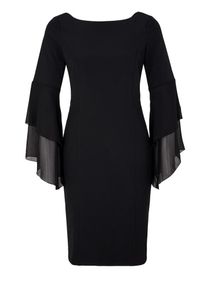 s.Oliver BLACK LABEL, Damen Figurbetonetes Kleid mit Volantärmeln, Schwarz