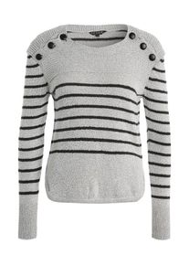 Review, Damen Strickpullover mit Kunstlederkn&ouml;pfen, Graumeliert / Schwarz