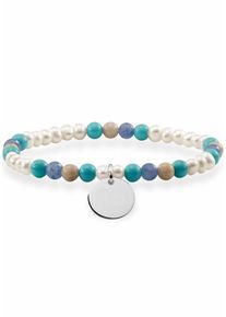 Thomas Sabo, Damen Armband 'Blau, Weiss, Coin, LBA0112-200-7-L', Türkis / Hellbraun / Violettblau / Mischfarben / Silber / Perlweiß