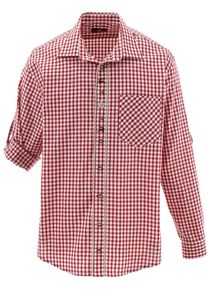 OS-Trachten, Herren Trachtenhemd mit Krempel&auml;rmel, Rot / Wei&szlig;
