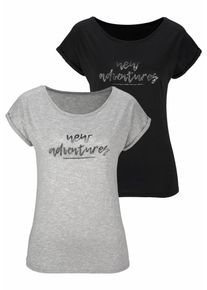 Lascana, Damen T-Shirts, Grau / Schwarz