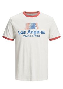 Jack & Jones JACK & JONES, Herren T-Shirt, Blau / Pastellrot / Naturwei&szlig;