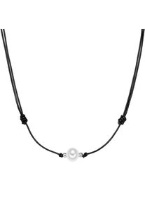 Valero Pearls, Damen Echtleder-Kette mit S&uuml;&szlig;wasser-Zuchtperle, Schwarz