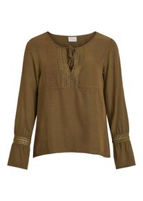 Vila, Damen Bindedetail Langarmbluse, Dunkelgrün