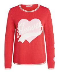 Oui, Damen Pullover, Rosa / Hellrot / Weiß