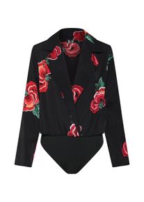 Missguided, Damen Shirt 'Floral Collared Wrap Front Bodysuit Black', Schwarz