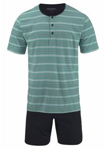 Schiesser, Herren Pyjama kurz Shorty, Pastellgr&uuml;n / Schwarz