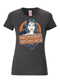 logoshirt, Damen T-Shirt 'Wonder Woman', Basaltgrau / Mischfarben / Orangerot