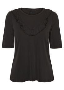 Véro Moda VERO MODA, Damen Rüschen-Oberteil mit kurzen Ärmeln, Schwarz