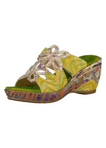 Laura Vita, Damen Pantoletten, Gelb / Gr&uuml;n